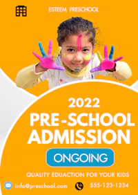 a poster for a pre-school admission on a yellow background