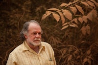 a man in a yellow shirt standing in a field