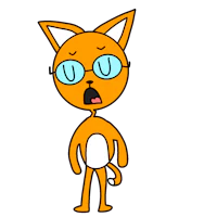 a cartoon cat with glasses is standing on a black background