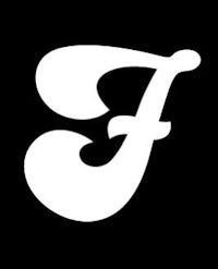 a white letter f on a black background