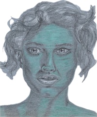 a drawing of a woman with green hair