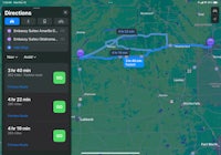 an ipad screen showing a map of a route