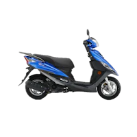 a blue and black scooter on a white background