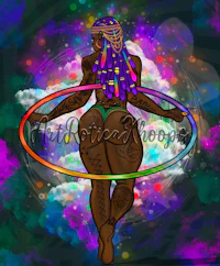 a black woman with a rainbow colored hula hoop