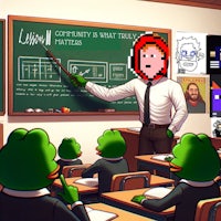a cartoon of a teacher in front of a blackboard