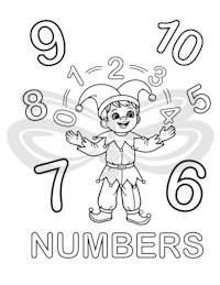 a coloring page with a clown and numbers