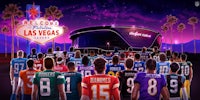 the nfl players are standing in front of a stadium in las vegas