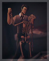 a skeleton is dancing with a man in a suit