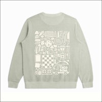 An assortment of taco truck contents, mocked up on a sweatshirt