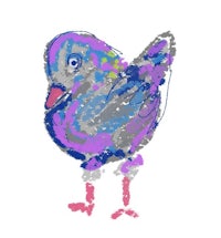 a drawing of a blue and purple bird