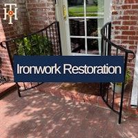 the words ironwork restoration on a front porch