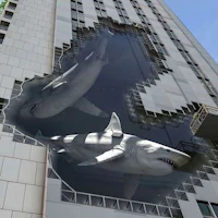 sharks on the side of a building