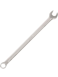a stainless steel ratchet wrench on a white background
