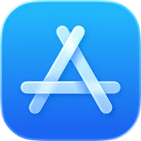 the apple app icon on a blue square button