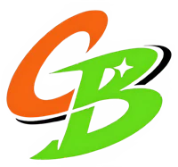 a green and orange logo with the letter b