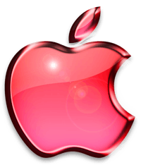 a red apple logo on a black background