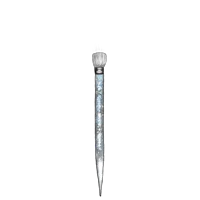 a pen with a blue and silver handle