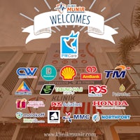 a group of logos on a building with a sign that says welcome