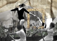 a black and white photo of a woman in a ballet outfit
