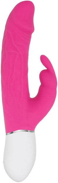 a pink and white sex toy on a white background