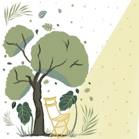 an illustration of a chair under a tree