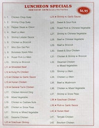 a menu for lunch specials at a chinese restaurant