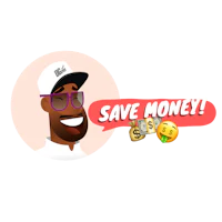 a man with a smiley face and the words save money