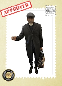 a postage stamp with an image of a man holding a bag