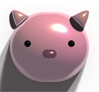 a pink ball with eyes and ears