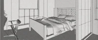 a drawing of a room with a bed in it