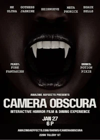 a poster for camera obscura, an interactive horror film and dining experience