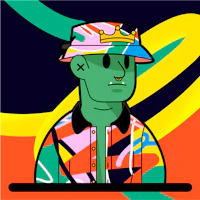 a cartoon of a man in a colorful hat