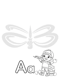 a coloring page with a boy and a dragonfly