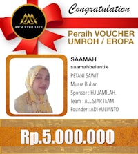 a woman wearing a hijab with the words'perah voucher umhoh europa'
