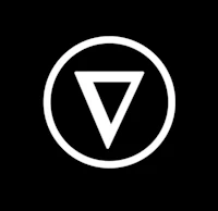 a white triangle logo on a black background