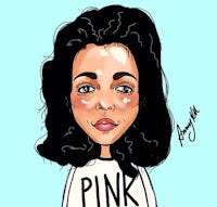 a caricature of a woman wearing a pink t - shirt