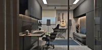 a 3d rendering of a recording studio