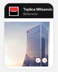 a square sticker with the words topica millesovic warrants