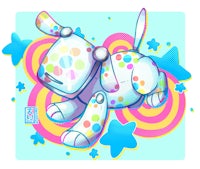 a polka dot dog on a colorful background