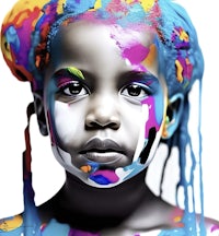 a young girl with colorful paint on her face