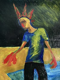 a painting of a man with a hat on