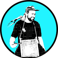 a black and white illustration of a man holding a basket