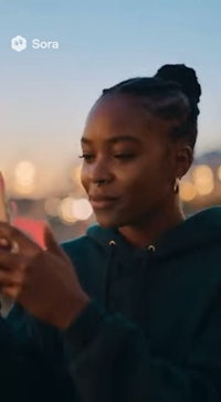 a woman is looking at her phone at night