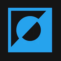 a blue and black square logo on a black background
