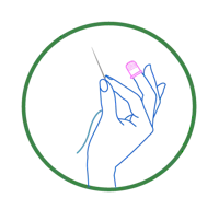 a hand holding a needle in a circle