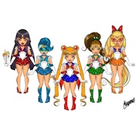 four sailor girl characters standing in a row