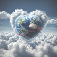 a heart shaped earth in the clouds