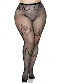 a woman wearing black fishnet stockings