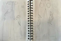 a sketch of a pair of pants with feathers on them