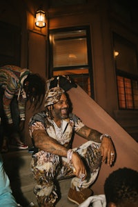 a group of people sitting on steps